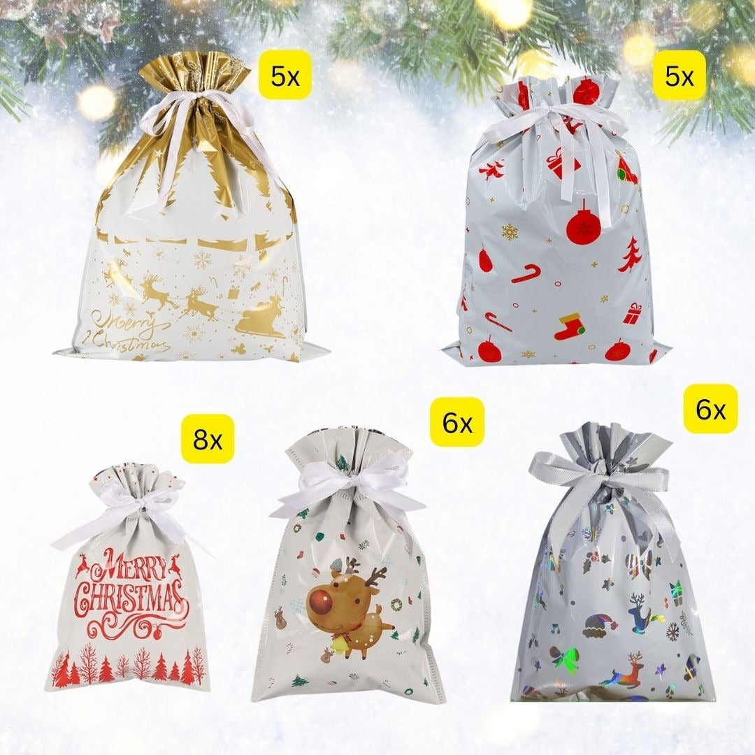 Simple Drawstring Christmas Gift Bag Set