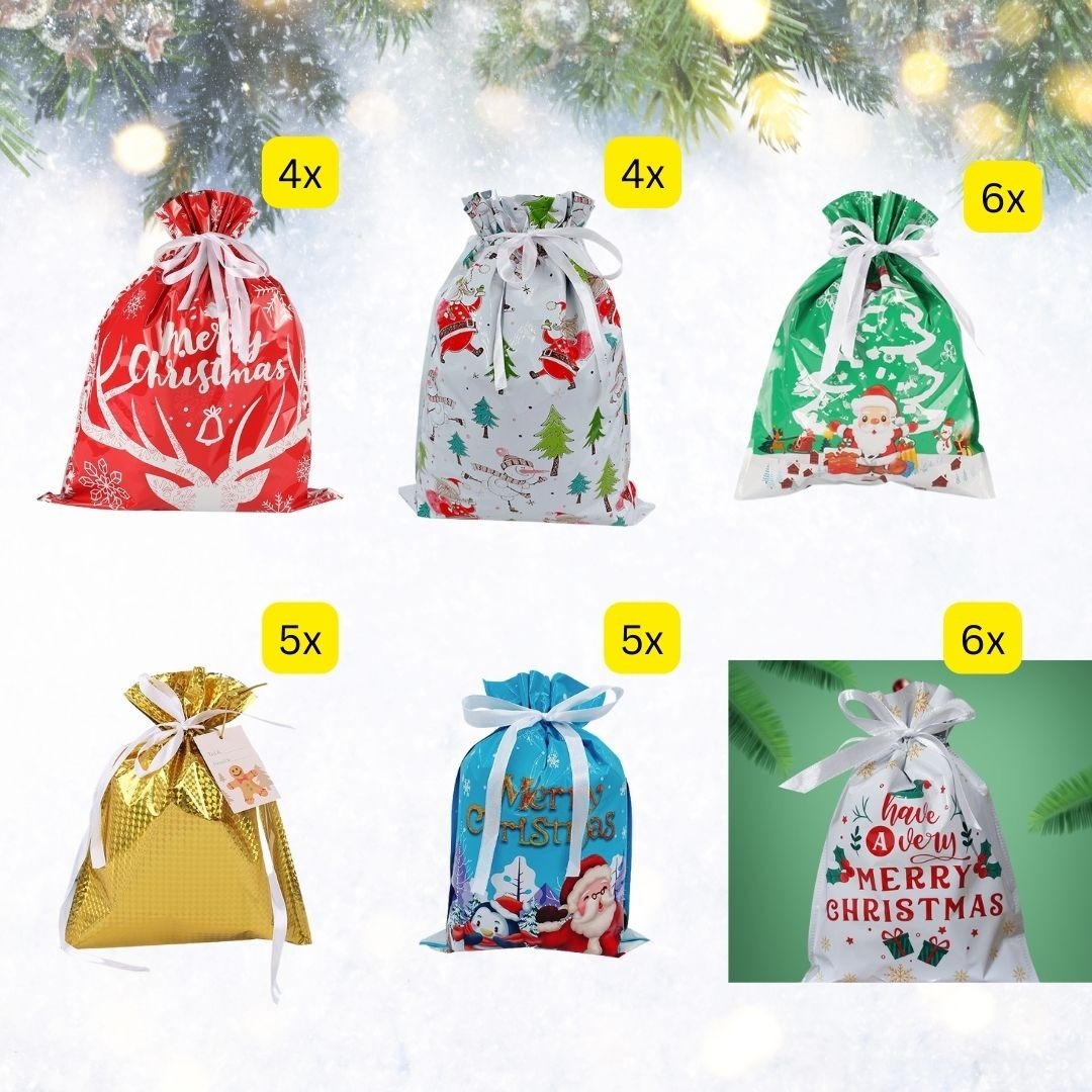 Simple Drawstring Christmas Gift Bag Set