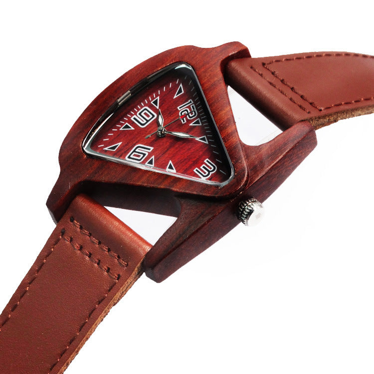 Wooden Quartz Triangle Couple Watch in Red Wood