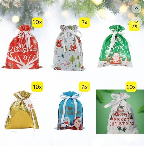 Simple Drawstring Christmas Gift Bag Set