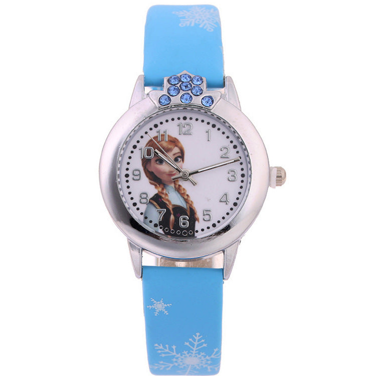 Cute Frozen Cartoon Kids' Watch with Leather Strap