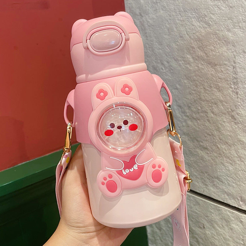 Kawaii Cartoon Insulated Water Bottle with Straw 500ml