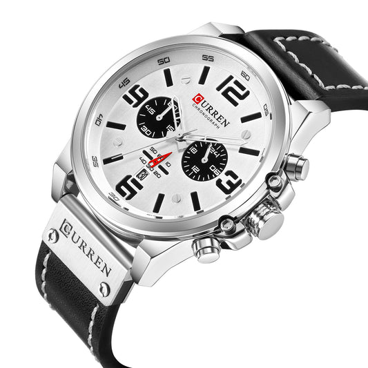 6-Needle Quartz Watch with Calendar and Waterproof Strap