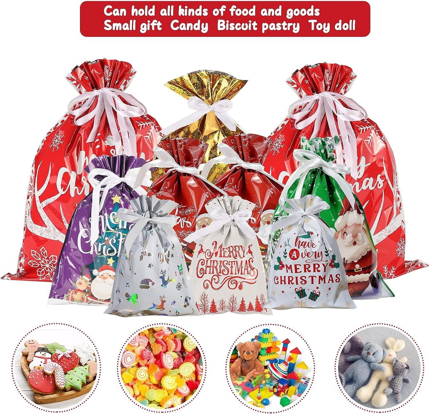 Simple Drawstring Christmas Gift Bag Set