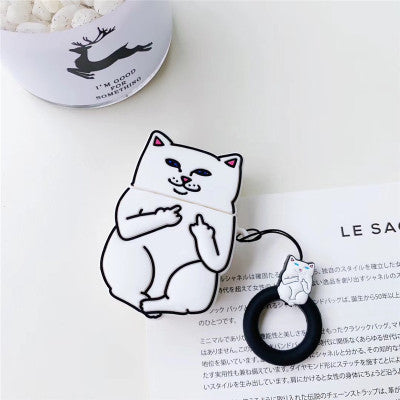 Middle Finger Cat Cartoon AirPods Case Cover