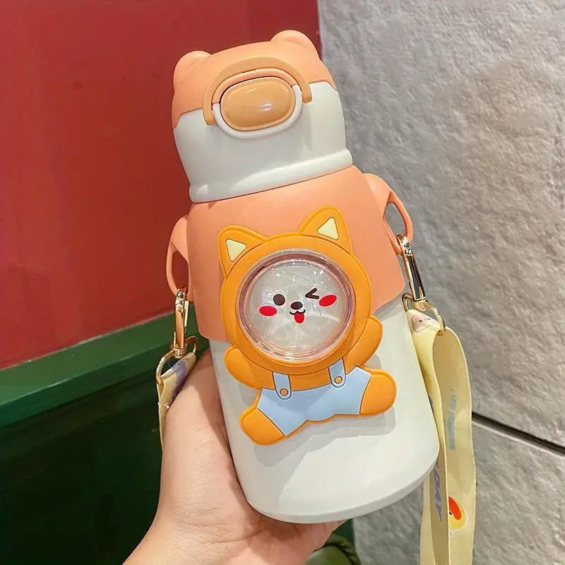 Kawaii Cartoon Insulated Water Bottle with Straw 500ml