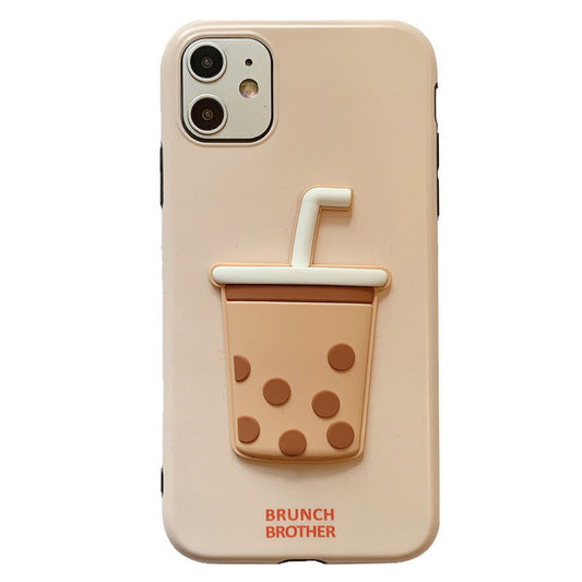 Cartoon Phone Case with Pearl Milk Tea Design