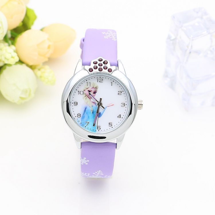 Cute Frozen Cartoon Kids' Watch with Leather Strap