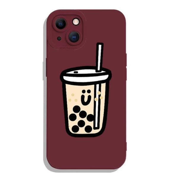 Cartoon Phone Case with Pearl Milk Tea Design