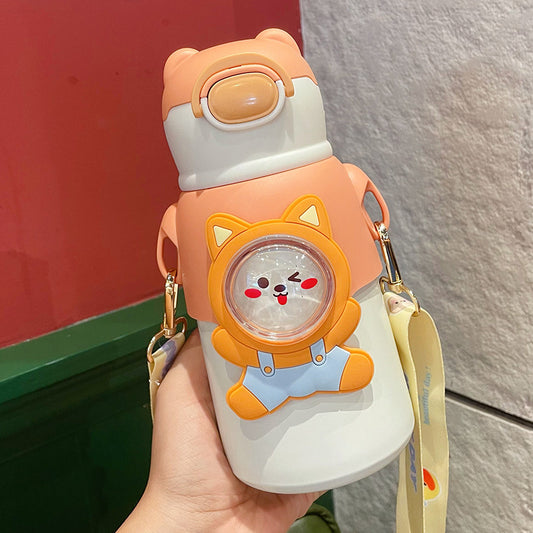 Kawaii Cartoon Insulated Water Bottle with Straw 500ml