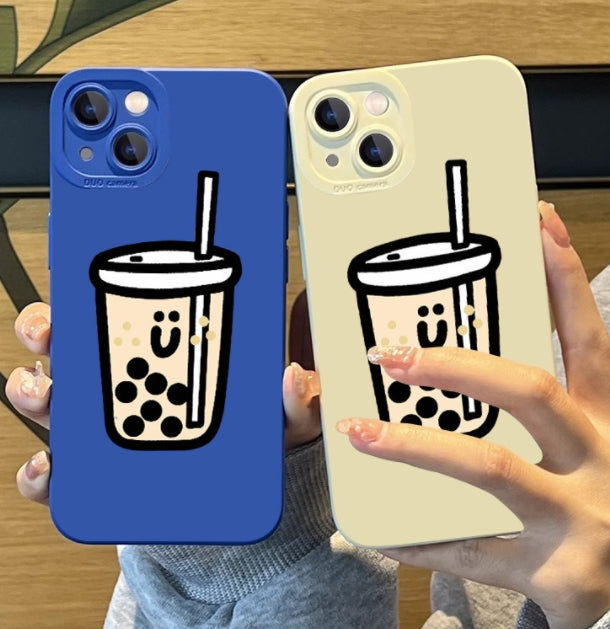 Cartoon Phone Case with Pearl Milk Tea Design