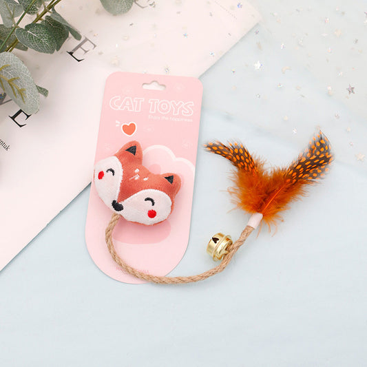 Funny Cat Toy with Feather, Bell, and Hemp Rope