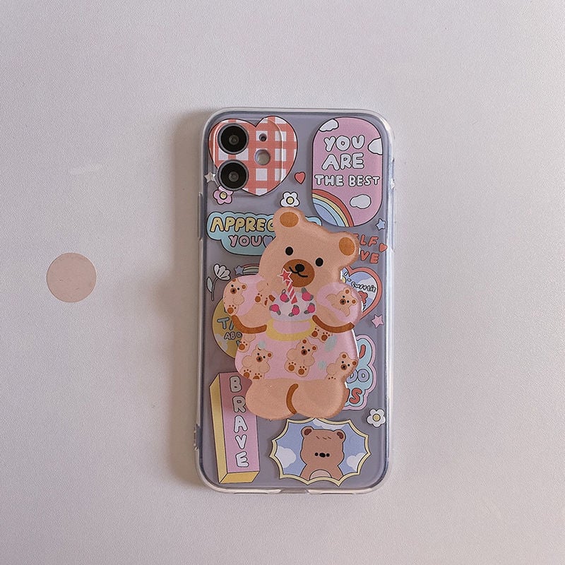 Cute Bear Shatter-resistant iPhone Case for Apple Devices