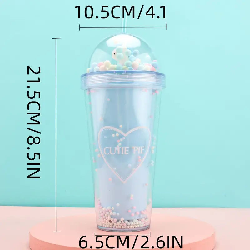 Kawaii Double Wall Tumbler with Lid and Straw, 380ml
