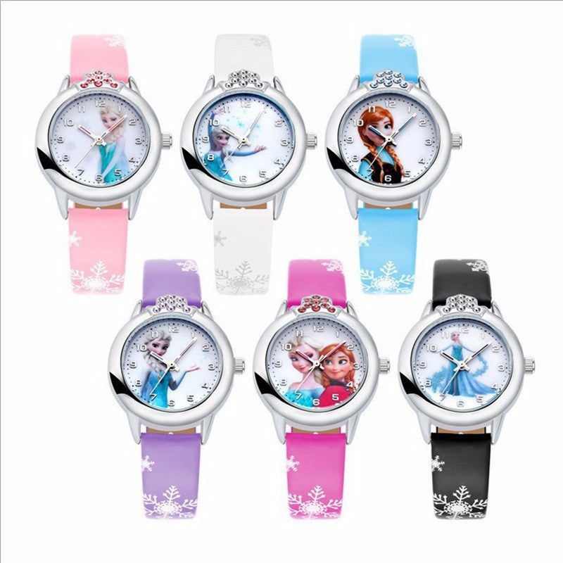 Cute Frozen Cartoon Kids' Watch with Leather Strap