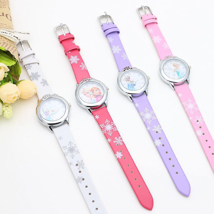 Cute Frozen Cartoon Kids' Watch with Leather Strap
