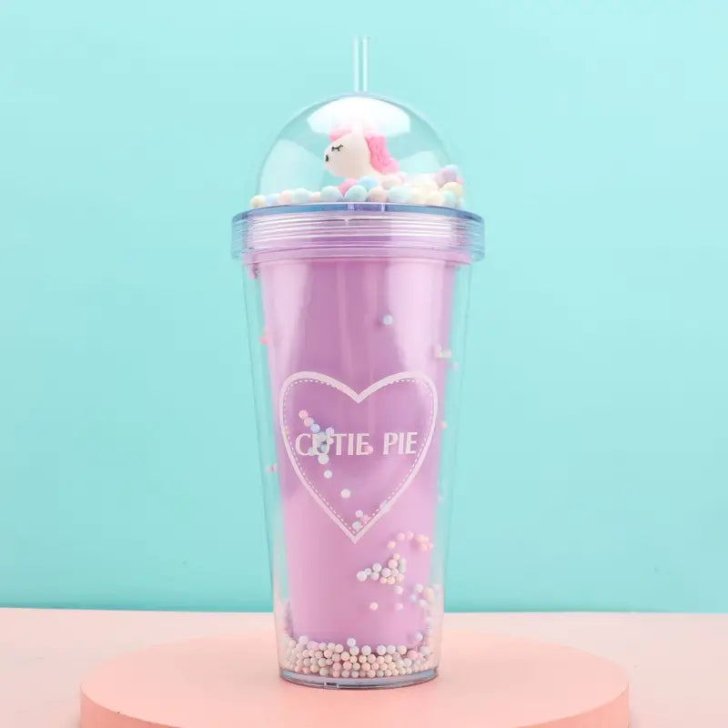 Kawaii Double Wall Tumbler with Lid and Straw, 380ml