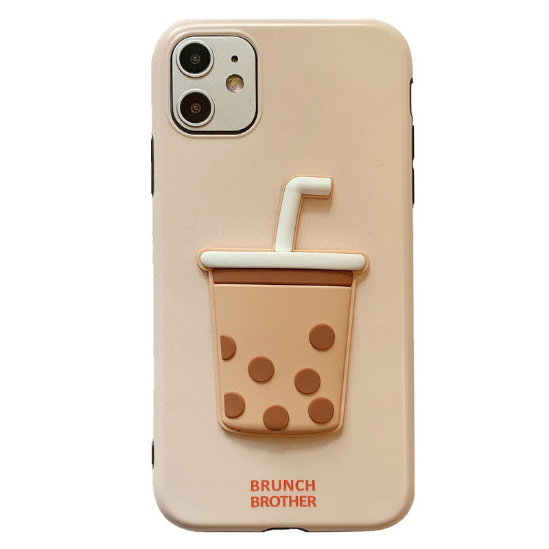 Cartoon Phone Case with Pearl Milk Tea Design