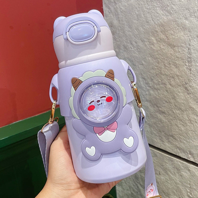 Kawaii Cartoon Insulated Water Bottle with Straw 500ml