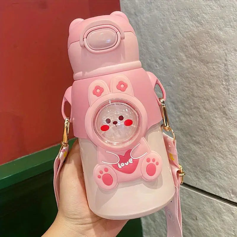 Kawaii Cartoon Insulated Water Bottle with Straw 500ml